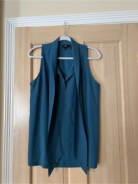 Theory Teal Sleeveless Tie-Front Blouse